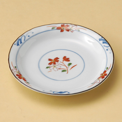 붉은 꽃 파란 원 라인 둥근 원형 그릇 들꽃 접시 33913-198 일본그릇
