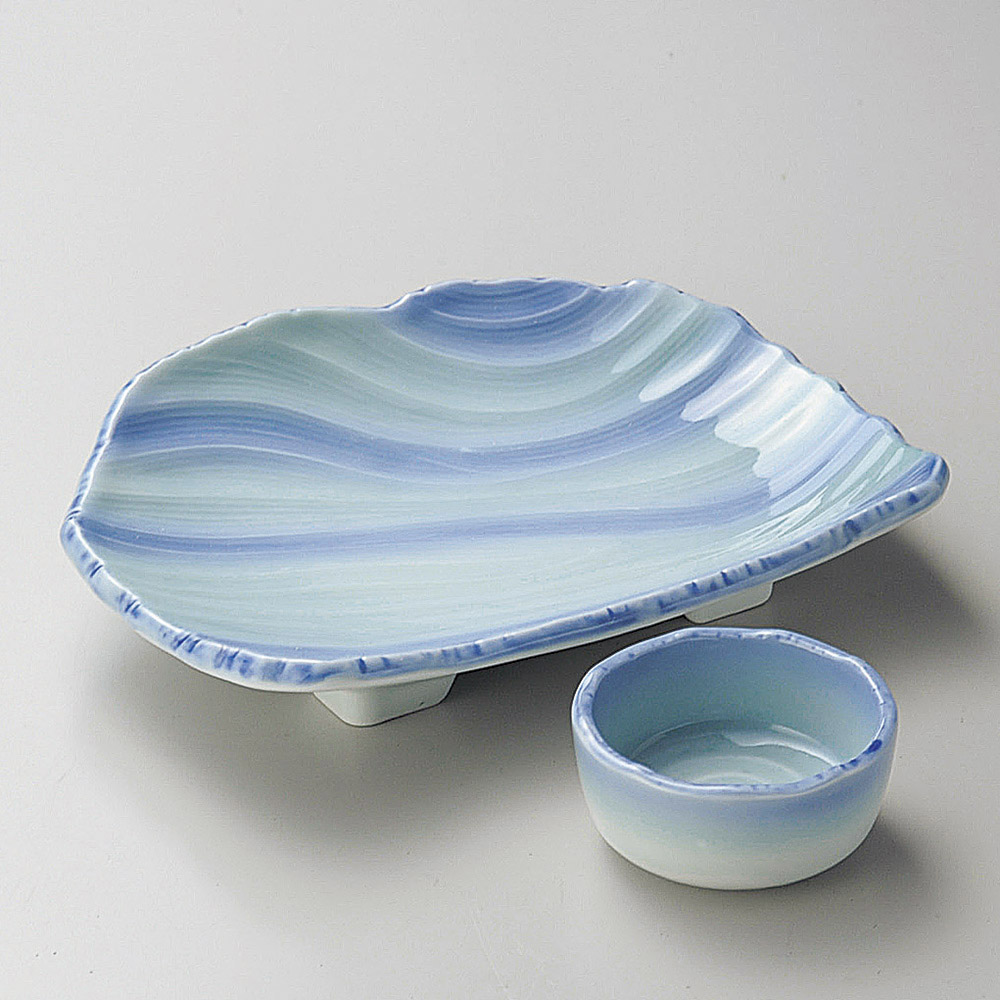 04125-179 / 청지류 물 조각 사시미 접시 세트 / 18.5×13.7×3㎝ /  일본그릇