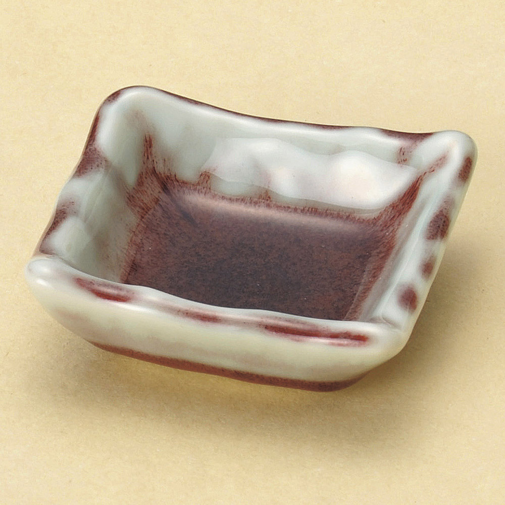 붉은 옥색 네모 8cm 깊은 소스 그릇 진사 정사각종지 13223-269 일본그릇