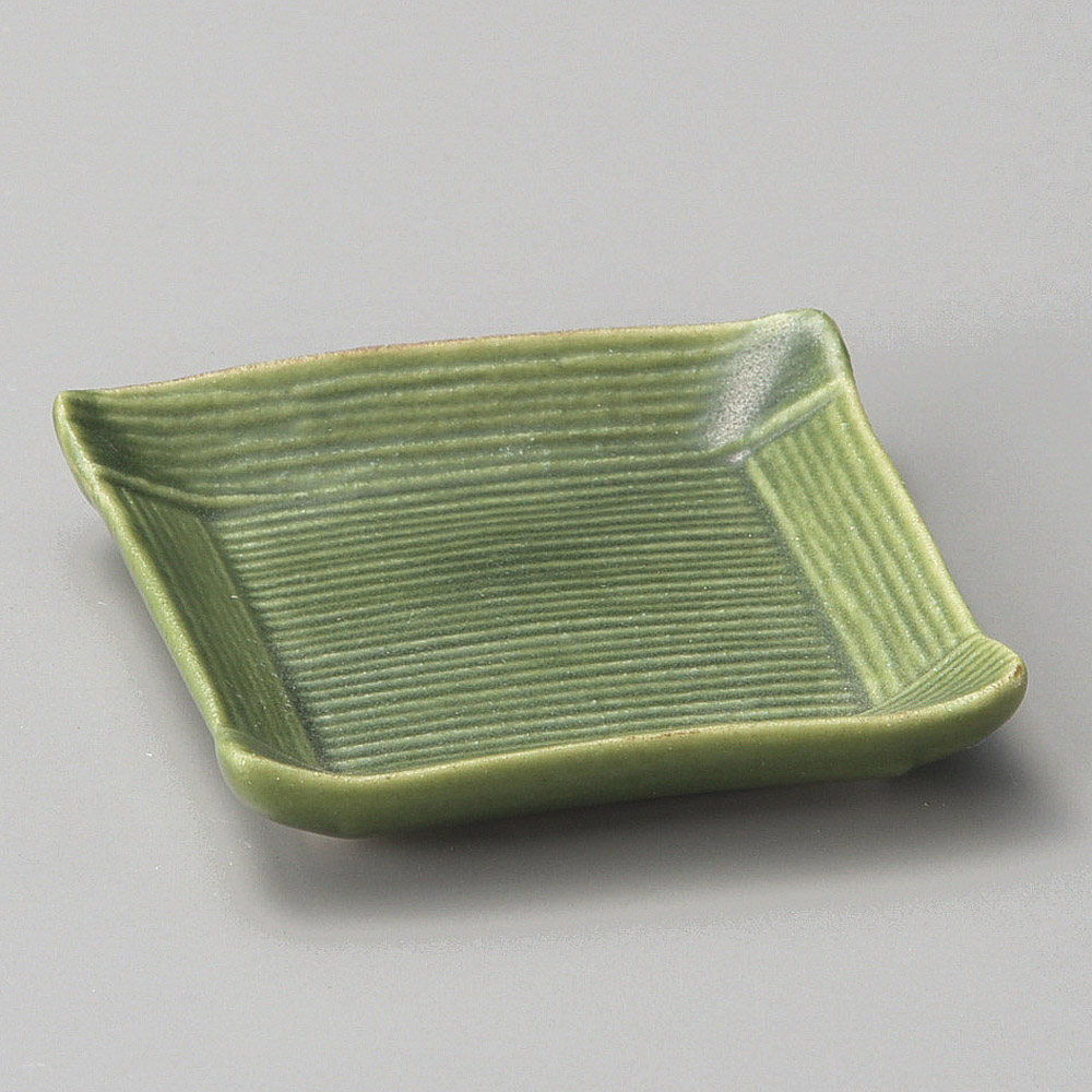 녹색 줄무늬 음각 5cm 사각 그릇 초록 사각종지 미니 14746-458 일본그릇