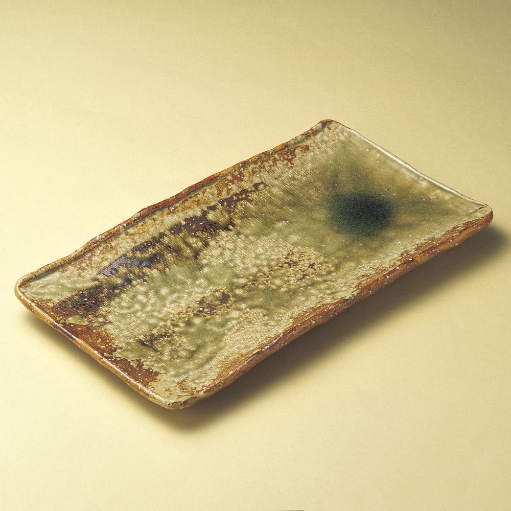 18605-669 / 회 유약 15.0 장방 접시 / 47×26×3.5㎝ /  일본그릇