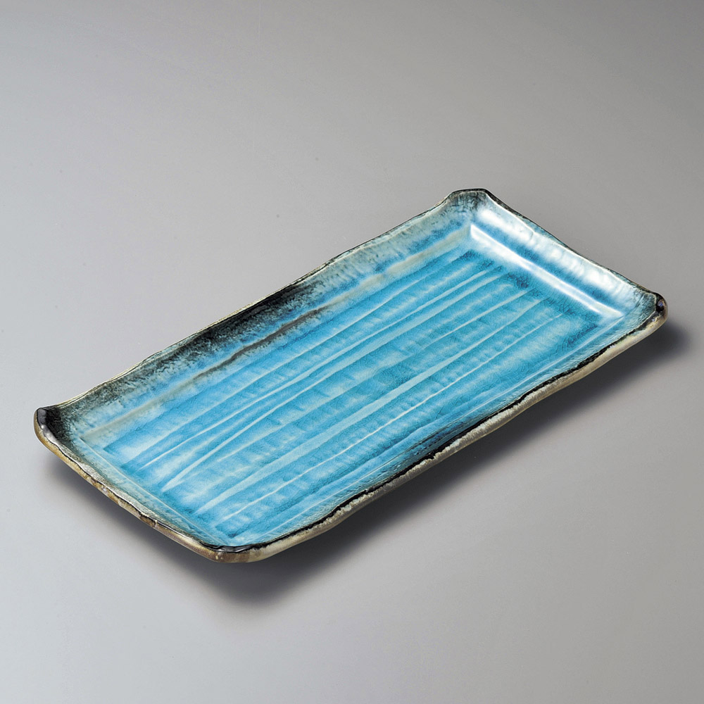 18718-179 / 가마 스카이 블루 플래터 / 42.8×21.5×3.7㎝ /  일본그릇