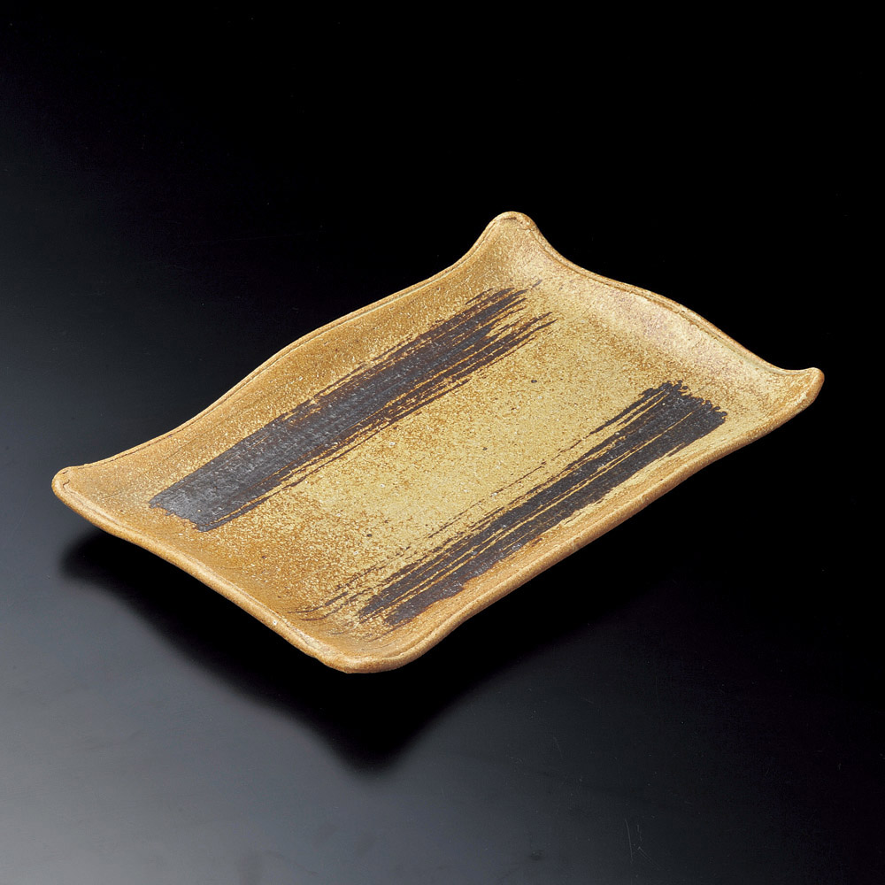 18702-669 / 이라보 철 브러시 사각 접시 / 38×25×4㎝ /  일본그릇