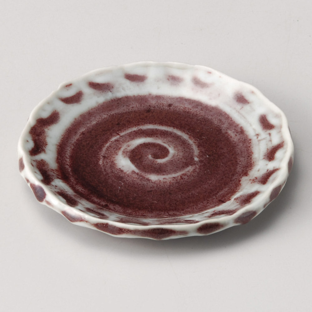 적색 회오리 무늬  13cm 둥근 원형 그릇 진사 물결 접시 33415-268 일본그릇