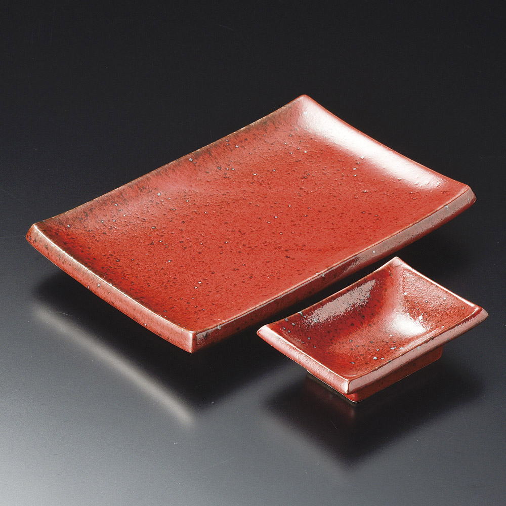 30624-469 / 붉은 유자색 도자기접시 세트 / 21×14.5×3㎝ /  일본그릇