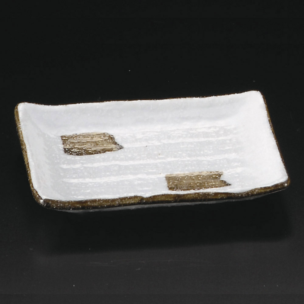 화이트 네모 무늬 10cm 사각 그릇 메밀 시노 브러시 눈 접시 34055-588 일본그릇