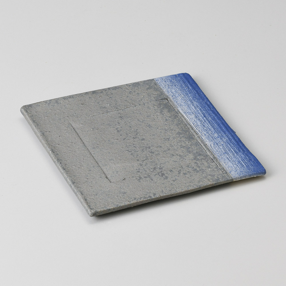 31427-669 / 흑요변 구분 정각접시(블루) / 14.6×14.6×1㎝ /  일본그릇